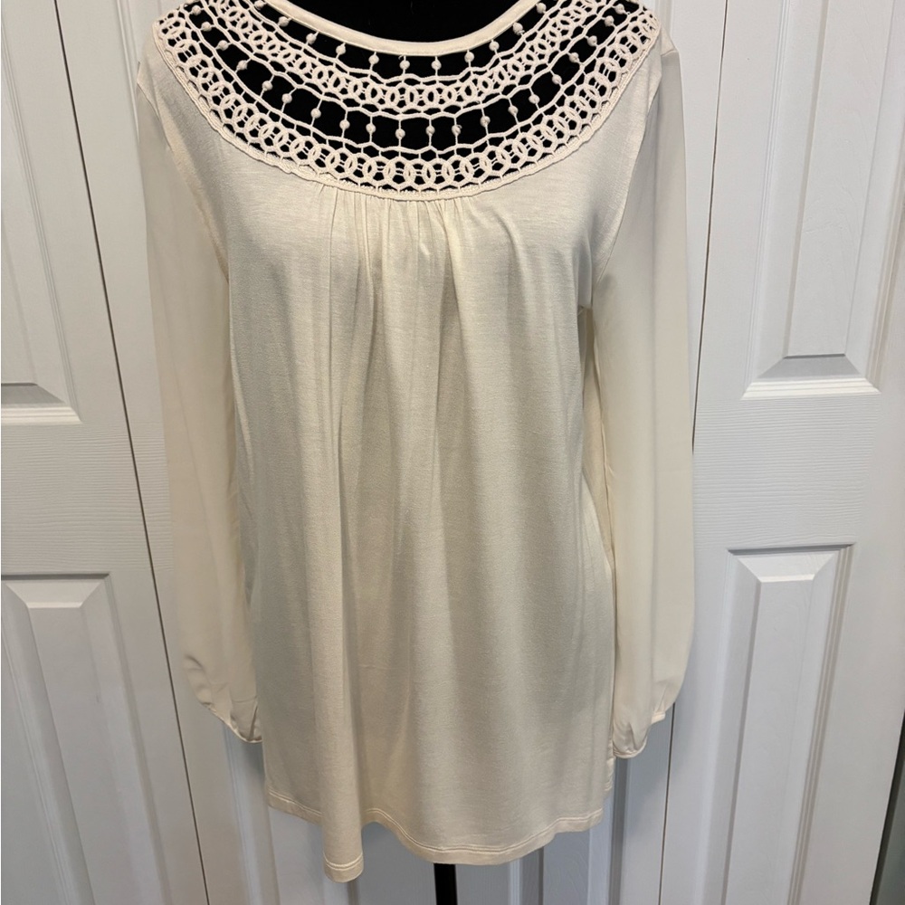 August Silk Cream Crochet Accent Blouse